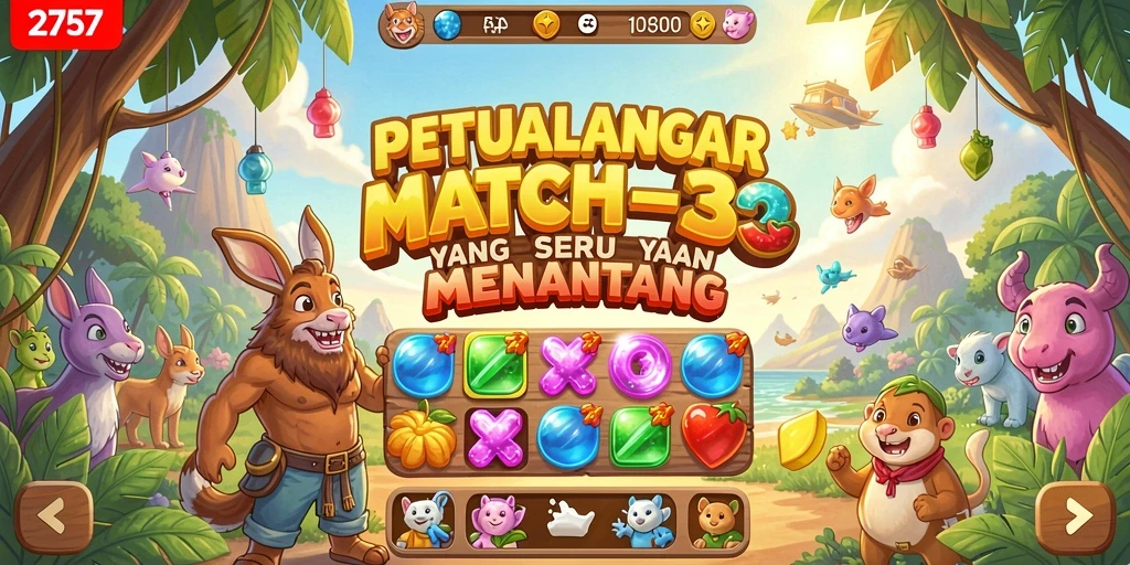 Tampilan gameplay seru dari 2757 dengan tantangan Match-3 yang mendebarkan.