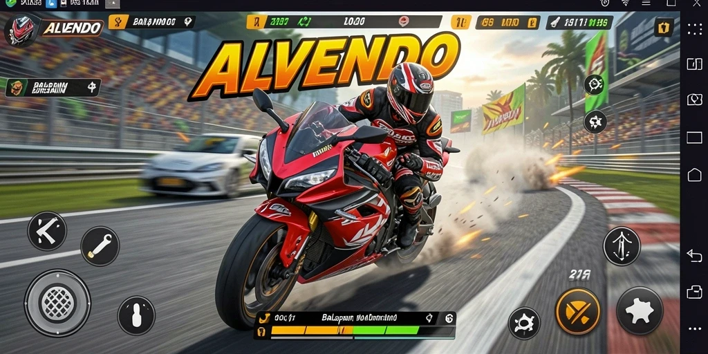 Tampilan seru gameplay balapan motor di ALVENDO.
