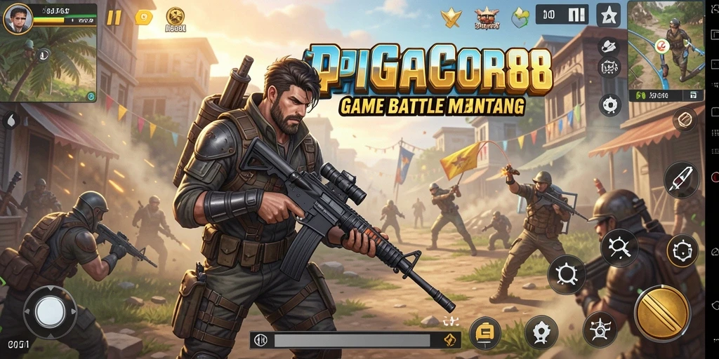 Screenshot utama APIGACOR88 menampilkan momen pertempuran epik dalam Battle Royale.