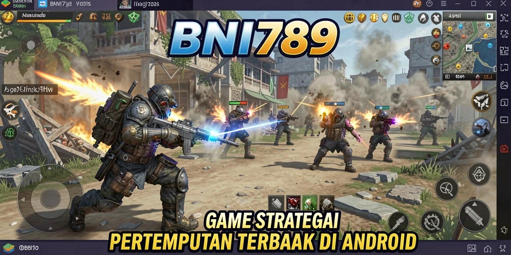 Screenshot menunjukkan aksi pertempuran strategis dalam BNI789.