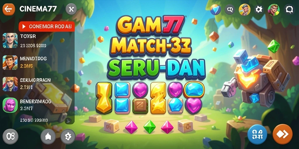 Screenshot utama CINEMA77 dengan gameplay Match-3 yang menarik.