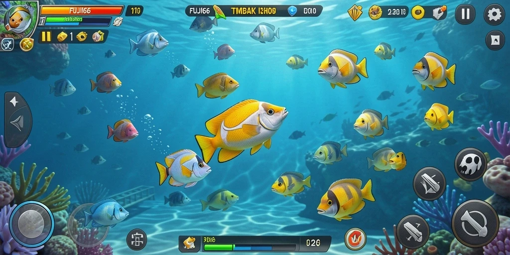 Tampilkan aksi seru dalam permainan Tembak Ikan FUJI66.