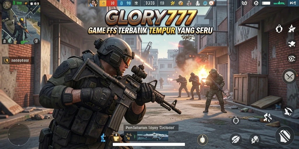 Screenshot gameplay GLORY777 menunjukkan aksi tembak-menembak yang intens.