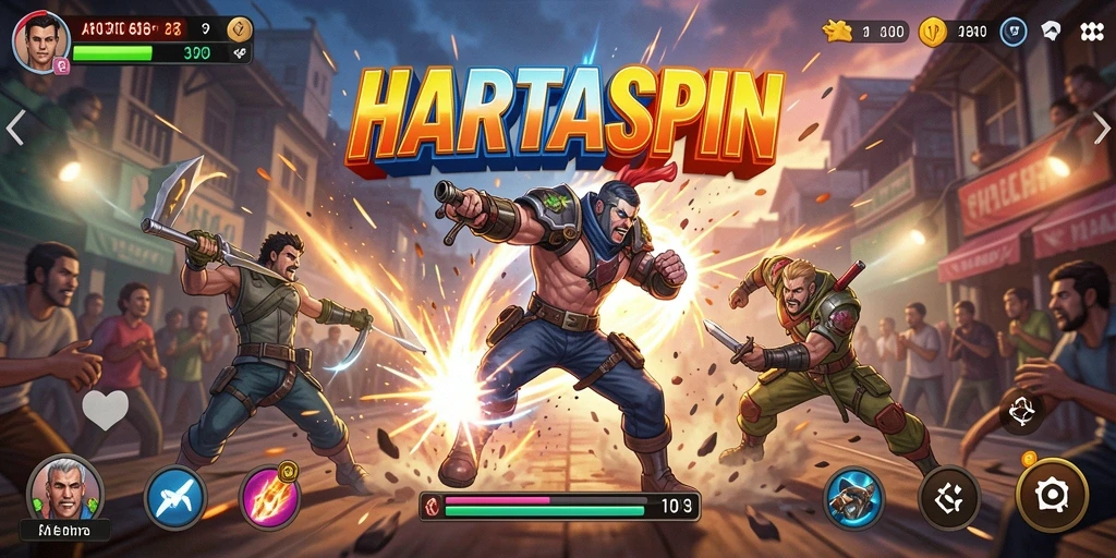 Tangkapan layar gameplay HARTASPIN menampilkan aksi seru dan karakter yang memikat.