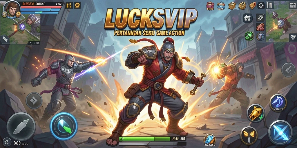 Screenshot gameplay LUCKSVIP menampilkan pertarungan seru dan karakter yang beragam.