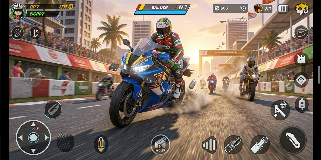 Gameplay seru dan penuh aksi dari PP7 saat balapan motor.