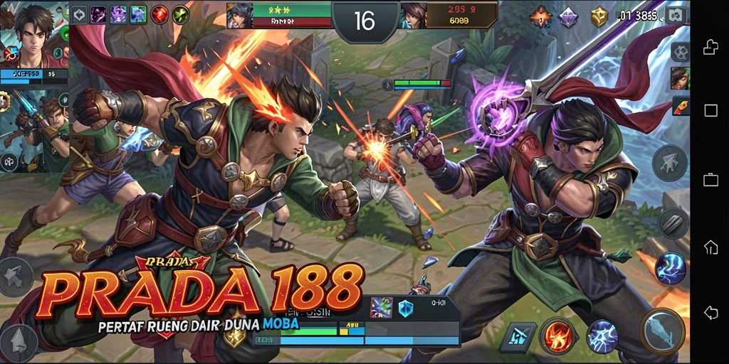 Tampilan gameplay seru PRADA188 yang menampilkan pertarungan epik di arena.